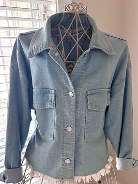 Forever 21 Light Blue Denim Jacket with Fringed Hem
